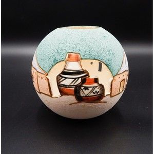 Vera Russell Original Pottery Bowl Enameled Jar Pueblo Gold Vase Candleholder